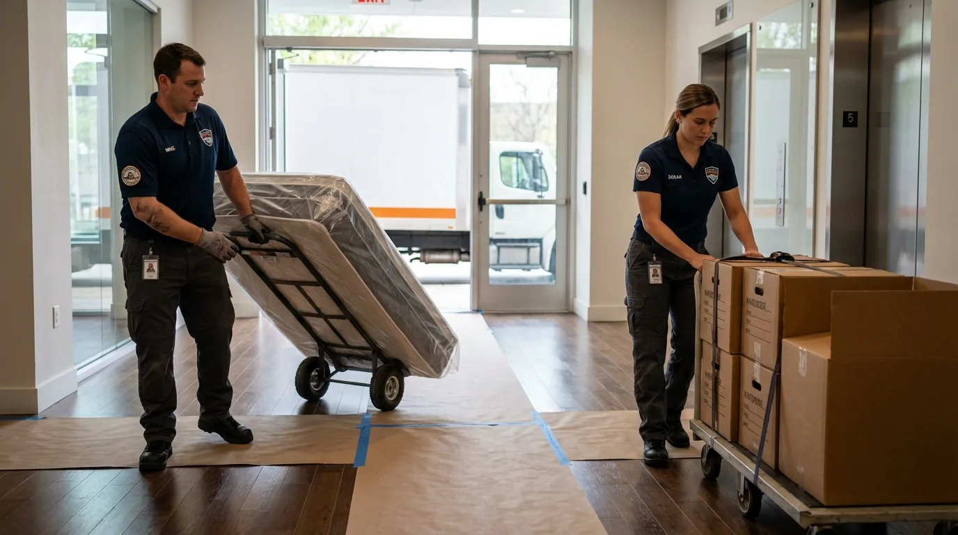 Professional apartment movers loading elevator in La Center, KY